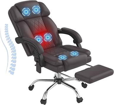 HOMREST 6-Point Massage Office Chair with Heat, Ergonomic Reclining Desk Chair with Footrest, PU Leather Executive Chairs for Home Office, Massaging Computer Chair Gift for Men, Brown on Amazon.ae - Price Tracker