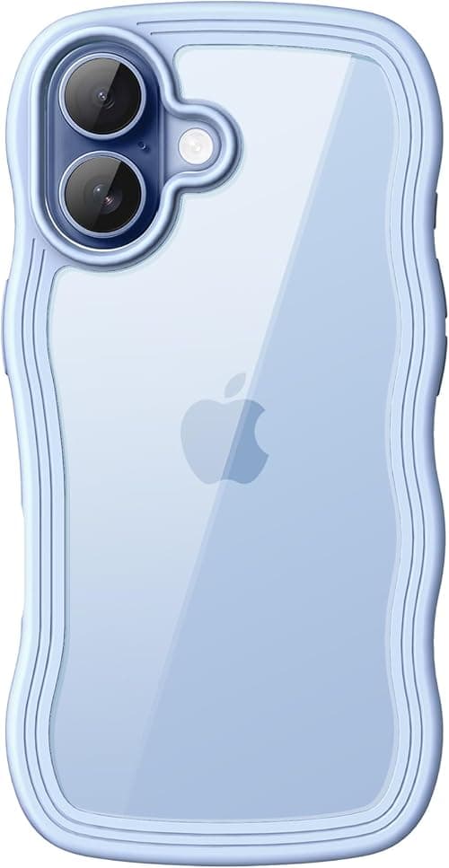 JETech Wavy Case for iPhone 17 6.3-Inch, Cute Wave Frame Curly Shape Shockproof Phone Cover for Women and Girls, Clear Hard PC Back (Blue) on Amazon.ae - Price Tracker