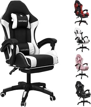 Gaming Chair with Footrest Ergonomic Computer Chair 90°–135° Adjustment Backrest Perfect for Long Gaming & Office Sessions (Black White) on Amazon.ae - Price Tracker