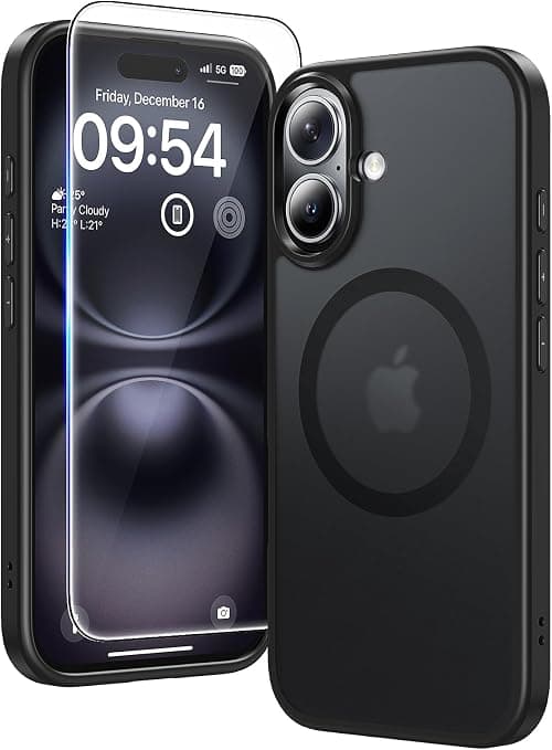 TAURI for iPhone 16 Case, [Compatible with MagSafe] with 1-Pack Screen Protector, Military-Grade Protection, [Anti-Yellowing] Shockproof Transparent Back Bumper Phone Cover - MatteBlack on Amazon.ae - Price Tracker