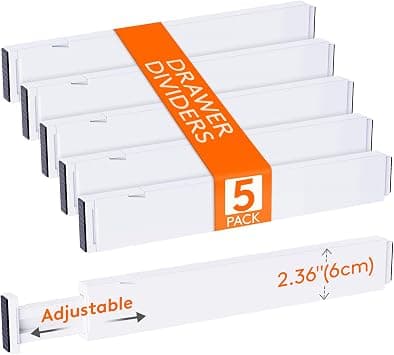 Lifewit Drawer Dividers, 6cm High, 40-55cm Long, Adjustable Closet Organisers, Expandable Dresser Separators in Bedroom/Bathroom/Kitchen/Fridge/Office Organization and Storage, 5 Pack على Amazon.ae - متتبع الأسعار