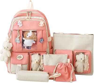 Kawaii Backpack 5pcs Set Aesthetic School Bags, Japanese with Badge Pendant, Cute, A-Pink on Amazon.ae - Price Tracker