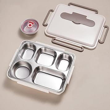 Stainless Steel Lunch Box, Large Bento Box Food Storage Container with Soup Bowl - 5 Compartment for Office Camping Travel School على Amazon.ae - متتبع الأسعار