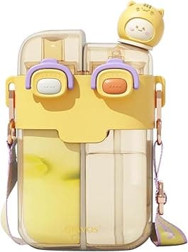 Cute Plastic Water Bottle, 780ml Cartoon Dual Use Drinking Bottle with Double Cup, Portable Leakproof Kids Water Jug with Shoulder Strap for School, Travel, Sports and Outdoor Activities (Yellow) - Amazon.ae Price Tracker
