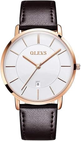 OLEVS Mens Watches Date Ultra Thin Minimalist Fashion Casual Analog Quartz Watch Slim Simple Big Face Waterproof Dress Wrist Watches with Leather Band for Men - Best Deal Finder