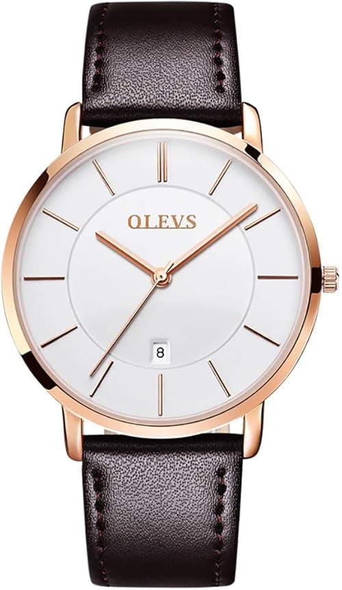 OLEVS Mens Watches Date Ultra Thin Minimalist Fashion Casual Analog Quartz Watch Slim Simple Big Face Waterproof Dress Wrist Watches with Leather Band for Men on Amazon.ae - Price Tracker