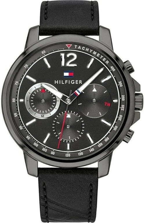 Tommy Hilfiger Men's Grey Dial Black Leather Watch - 1791533 on Amazon.ae - Price Tracker