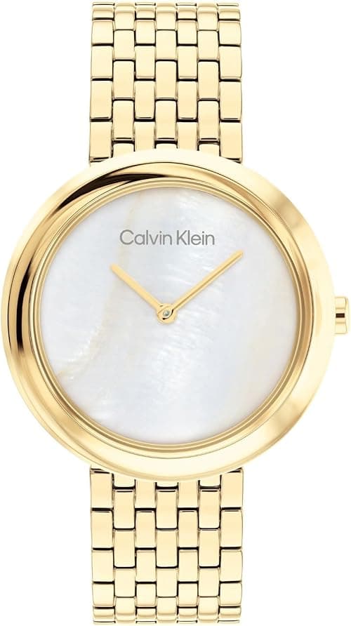 Calvin Klein Women's Watch - White Mother of Pearl Dial, Everyday Elegance (Model: 25200321), Gold Plated, Sculpted on Amazon.ae - Price Tracker