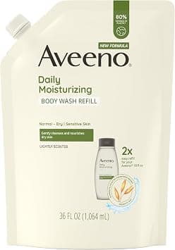 Aveeno Daily Moisturizing Body Wash for Sensitive Skin + Prebiotic Oat, Gently Cleanses, Nourishes & Feels Moisturizing Dry Skin, Light Fragrance, Refill Pouch, 36 fl. oz على Amazon.ae - متتبع الأسعار