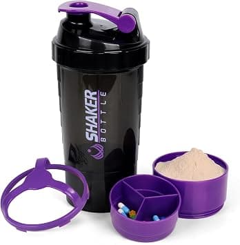 HALAMODO Shaker Bottle Protein Shaker Bottles with Storage and Mix Ball, 16OZ Sports Water Bottle with Pill Organizer,Leak Proof Portable Shaker Bottles for Protein Mixes and Pre Work Out (Purple) على Amazon.ae - متتبع الأسعار