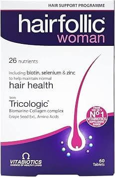 Vitabiotics Hairfollic Woman Tablets | Hair Growth Support with 26 Nutrients - Biotin & Selenium & Zinc & Biomarine Collagen & Grapeseed Extract & Amino Acids | 60 Tablets on Amazon.ae - Price Tracker