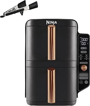 Ninja Double Stack XL Air Fryer, Vertical Deep Fryer with Double Drawers and 4 Preparation Levels, 2 Drawers, 2 Racks, Space Saving Design, 9.5 Liter Content, 6 Functions, 8 Servings, Pliers, - Best Deal Finder