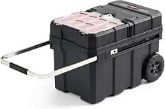 Keter Masterloader Resin Rolling Tool Box with Locking System and Removable Bins – Perfect Organization and Storage Chest for Power Drill, Tape Measure, and Screwdriver Set, Black - متتبع أسعار Amazon.sa