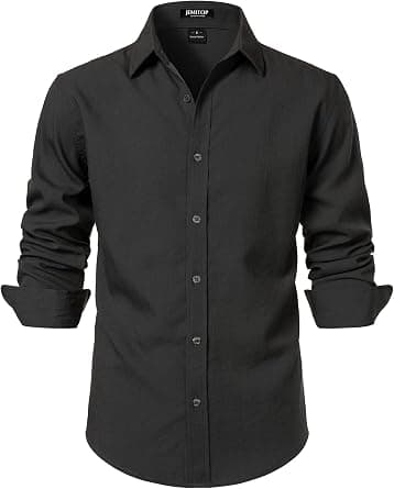 JEMITOP Men's Stretch Linen-Like Long Sleeve Button Down Shirts Casual Beach Wedding Dress Shirt on Amazon.ae - Price Tracker