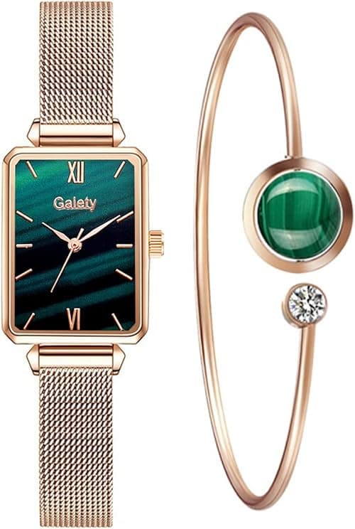 CdyBox Women Watche Alloy Mesh Strap Small Green Watch Bracelet Set Square Head Quartz Dress Wrist Watches on Amazon.ae - Price Tracker