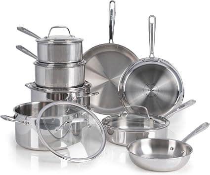 Tefal Pro Tri-Ply Stainless Steel Cookware Set 13 Piece, Induction Compatible Oven Safe 500F, Lids 350F, Fast & Even Heat, Professional Quality & Durability, Pots and Pans Set, Dishwasher Safe, Silver on Amazon.ae - Price Tracker