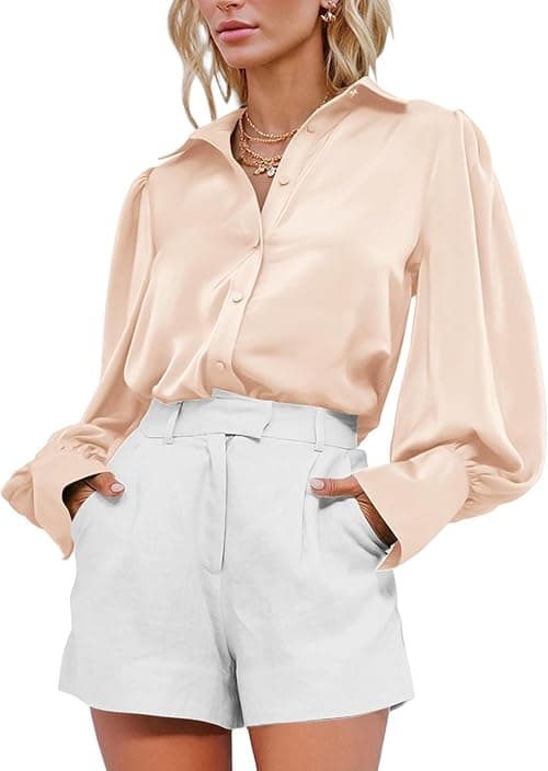 BTFBM Women's Satin Button Down Shirts Summer Fall Lantern Long Sleeve Lapel V Neck Blouse Loose Casual Office Work Tops on Amazon.ae - Price Tracker