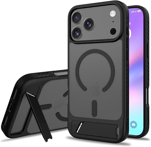 Magnetic for iPhone 17 Pro Max Case with Built-in Invisible Kickstand, Compatible with Magsafe, Slim Fit Translucent Matte Shockproof Protective Cover for iPhone 17 Pro Max 6.9 Inch, Black على Amazon.ae - متتبع الأسعار