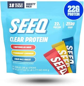 SEEQ Clear Protein Powder Packets - 18 Count Sample Pack - 22g Clear Whey Protein Isolate - Zero Sugar - 0g Lactose, Allergen-Friendly - GLP-1 Support - Post-Workout Recovery - Mixed Flavors على Amazon.ae - متتبع الأسعار