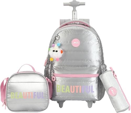Wheels Rolling Kids Backpack for Elementary Luggage School Trolley Bag with Lunch Box 3pc Set على Amazon.ae - متتبع الأسعار