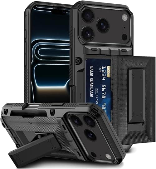Case with Card Holder for iPhone 17 Pro Max, [4 Cards Storage] with Stand, Heavy Duty Shockproof Dual Layer Protection, Wallet Cover for iPhone 17 Pro Max, Black على Amazon.ae - متتبع الأسعار