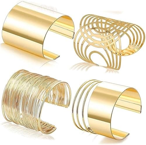4PCS Gold Chunky Cuff Bracelets for Women Irregular Minimalist Statement Bangle Bracelets Set Open Wide Bangle Arm Cuff Upper Arm Punk Jewelry on Amazon.ae - Price Tracker