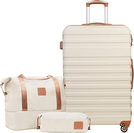 COOLIFE Suitcase Trolley Carry On Hand Cabin Luggage Hard Shell Travel Bag Lightweight Suitcase Included 1pcs Travel Bag and 1pcs Toiletry Bag (White/Brown, 28 Inch Luggage Set) on Amazon.ae - Price Tracker