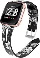 AMERTEER Floral Watch Band, SmartWatch Straps Compatible With Fitbit Versa 2, Leather Replacement Strap For Women, Soft Durable Narrow Fit, Easy Install Soft Comfortable Durable Band - Amazon.ae Price Tracker