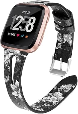 AMERTEER Floral Watch Band, SmartWatch Straps Compatible With Fitbit Versa 2, Leather Replacement Strap For Women, Soft Durable Narrow Fit, Easy Install Soft Comfortable Durable Band - Amazon.ae Price Tracker