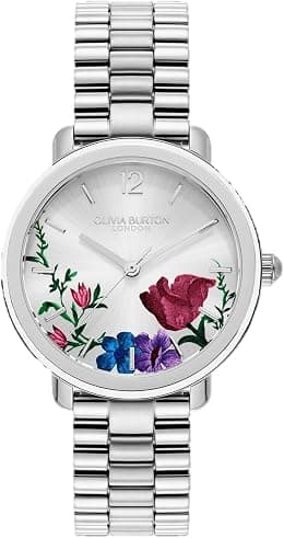 Olivia Burton Womens Vintage Floral Quartz Basic, Silver White, One Size - Best Deal Finder