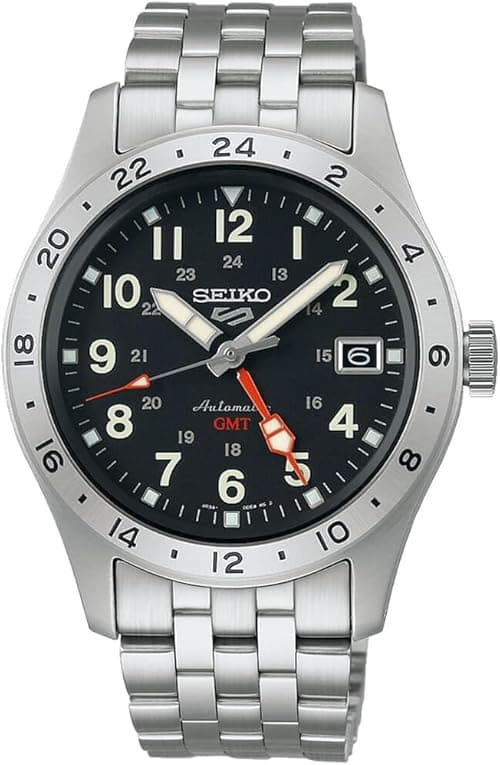 SEIKO Men's Sports Field GMT Watch, Black Dial, Black Stainless Steel Bracelet, SSK023J1 on Amazon.ae - Price Tracker