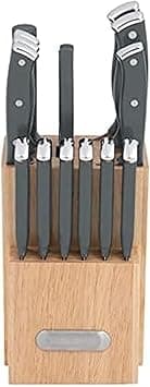 Farberware Triple Riveted Knife Set High-Carbon Stainless Steel Blades, Ergonomic Handles with Silver Accents, Includes Rubber Wood Storage Block, 15 piece, Gray on Amazon.ae - Price Tracker