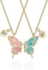 Fashionable 2pcs Cute Butterfly BFF Necklaces Enamel Butterfly Friendship Necklace for Teen Girls Women Best Friend Birthday Gift - Best Deal Finder