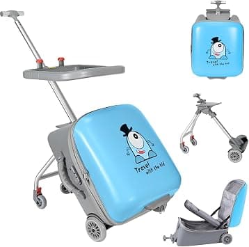 Children's Ride-On Suitcase, Kids Luggage Set, 20 Inch Expandable Hardside Suitcase with Spinner Wheels, 2-in-1 Trolley Case & Baby Stroller, Airport Travel Made Easy (Blue) on Amazon.ae - Price Tracker