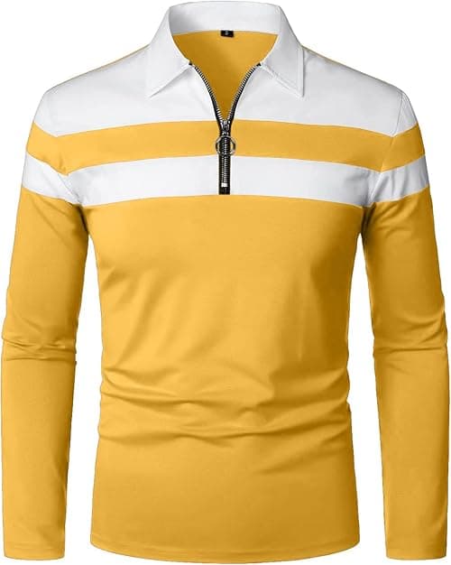 YTD Men's Long Sleeve Polo Shirts Quarter-Zip Casual Slim Fit Lapel Neck Basic Designed Cotton Shirts on Amazon.ae - Price Tracker