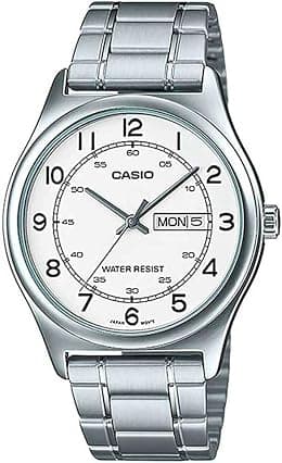 Casio Men's Silver Dial Leather Analog Watch - متتبع أسعار Amazon.sa