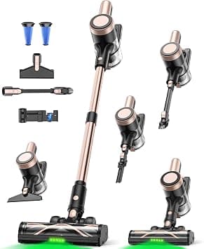 Cordless Vacuum Cleaner, 46KPa/500W Stick Vacuum with 55 Mins Runtime, Self-Standing Vacuum Cleaner for Home, LED Display, Anti-Tangle Brush, Rechargeable Vacuum for Pet Hair, Carpet & Hard Floors - متتبع أسعار Amazon.sa