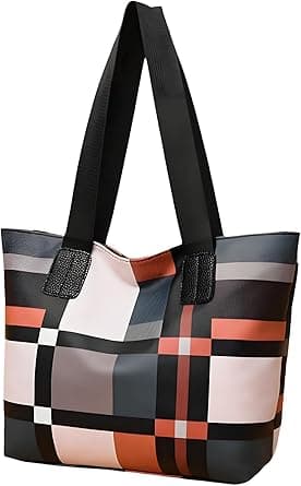 Designer Purses and Handbags for Women Color Combination Checkered Pattern Shoulder Bag Large Top Handle Tote on Amazon.ae - Price Tracker