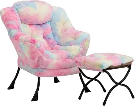 HollyHOME Armchair with Footstool Plush Accent Chair Reading Chair Bedroom Chair, Relax Lounge Chair with Armrests Leisure Sofa Chair with Steel Frame, Aurora on Amazon.ae - Price Tracker