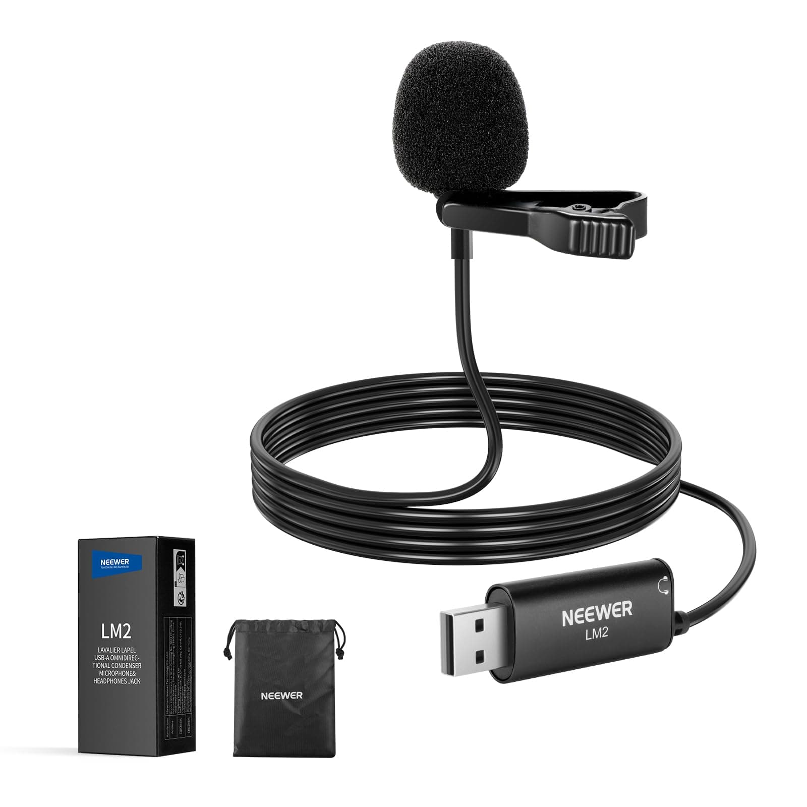 Neewer USB Lapel Microphone, Plug & Play Mini Omnidirectional Clip On Lavalier Mic with 3.5mm Monitoring Headphones Jack for USB 2.0 Mac Windows PC Laptop Computer YouTube Skype Podcast Gaming, LM2 on Amazon.ae - Price Tracker