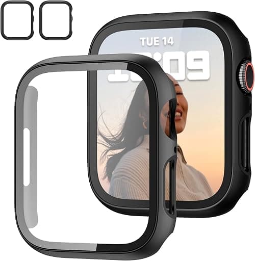 JZK 2 Pack Case with Tempered Glass Screen Protector for Apple Watch Series 8 Series 7 41mm, Slim Guard Bumper Full Hard PC Protective Cover HD Ultra-Thin Cover for iWatch 8 7 41mm Accessories,Black على Amazon.ae - متتبع الأسعار