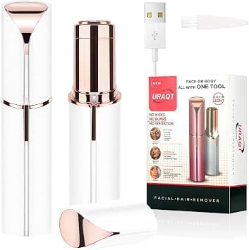 URAQT Facial Hair Remover for Women, Painless Face Hair Trimmer, Rechargeable Mini Epilator Lady Shaver Portable Electric Razor for Lips Face Body Peach Fuzz, White على Amazon.ae - متتبع الأسعار