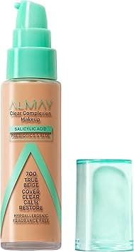 Almay Clear Complexion Acne Foundation Makeup with Salicylic Acid, Medium Coverage, Soft Matte Finish, Hypoallergenic, Cruelty- & Fragrance-Free, Dermatologist Tested, 700 True Beige, 1 fl oz on Amazon.ae - Price Tracker