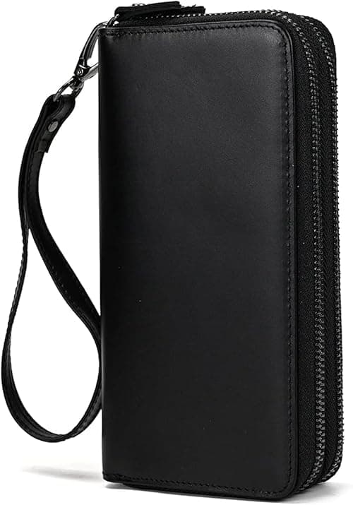 LUUFAN Men's Genuine Leather Long Wallet with Zipper Pocket Vintage Bifold Checkbook Purse on Amazon.ae - Price Tracker