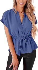 Womens Button Down Blouses Casual Peplum Summer Tops Dressy Chiffon Work Blouse - Best Deal Finder