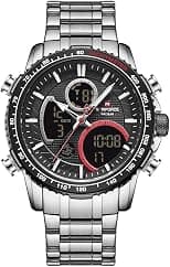 NAVIFORCE Luxury Stainless Steel Analog Digital Watch Waterproof Sports Quartz Multifunctional Wristwatch with Stopwatch Alarm LED Backlight - Best Deal Finder