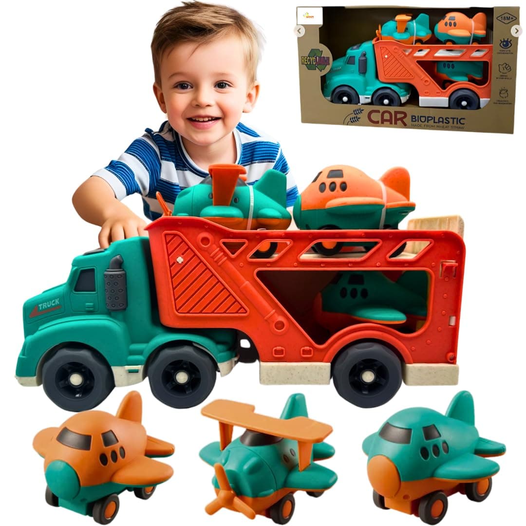 4-in-1 Toddler Transport Truck & Airplane Toy Set | Eco-Friendly BPA-Free Push & Go Vehicles | Birthday Gift for 1-4 Year Old Boys & Girls | UAE Stock on Amazon.ae - Price Tracker