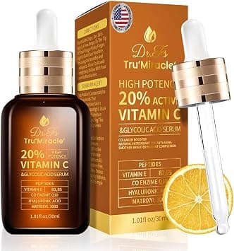 DR.FS Tru'Miracle' 20% Active Vitamin C & Glycolic Acid Face Brigtening Serum, Collagen booster, with Antioxidants Vitamin B3,B5,E,Hyaluronic Acid,CoEnzyme Q10,Matrixyl 3000, ANTIAGING Peptides - Amazon.ae Price Tracker