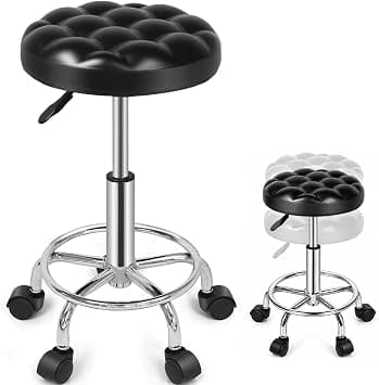 SKY-TOUCH Round Rolling Stool: Vanity Chair with PU Leather Height Adjustable 360° Swivel Stool with Wheels for Office Home Drafting Work Studio Shop SPA Salon على Amazon.ae - متتبع الأسعار