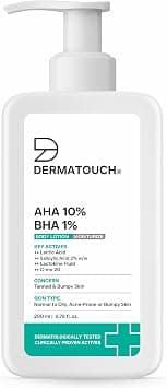 DERMATOUCH AHA 10% BHA 1% Body Lotion For Men and Women | Body lotion For Dry Skin – De-tan, Moisturizing & Bumpy Skin | Suitable For All Skin Types | 200ml على Amazon.ae - متتبع الأسعار